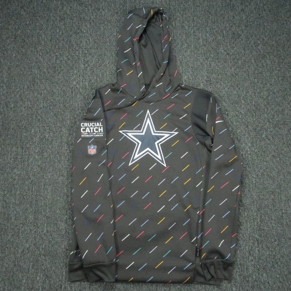 Dallas Cowboys Hoodie Adult Small Gray Nike Crucial Catch Intercept Cancer Mens